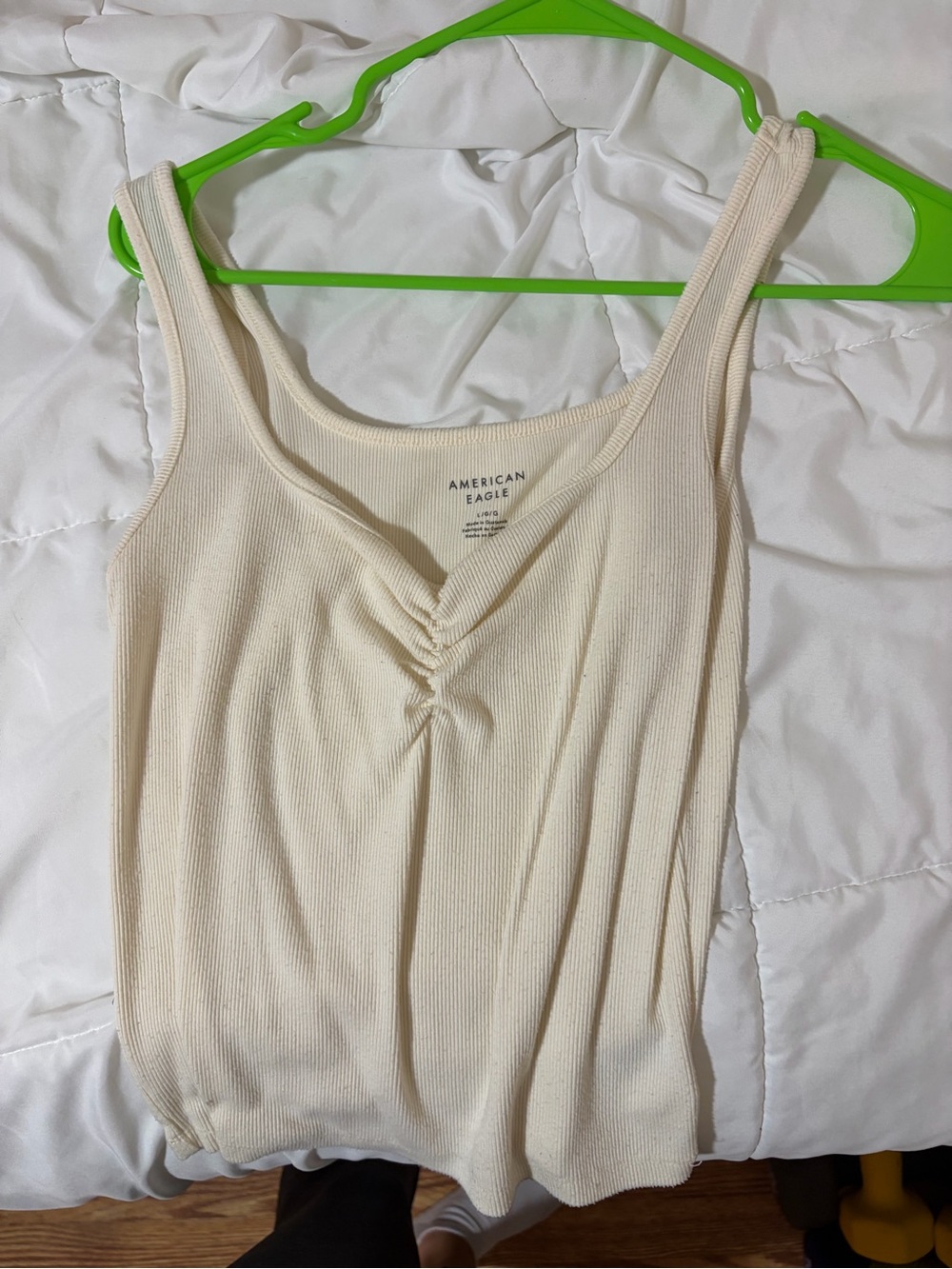 American Eagle Outfitters Ivory Ribbed Tank with Ruched Front